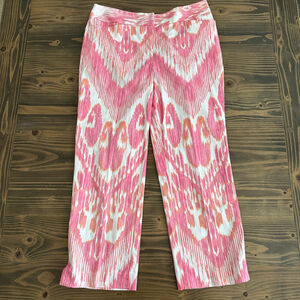 Chico's Women's Pink White Ikat Ankle & Cropped Pants 0 Stretch Cotton